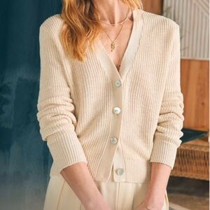Faherty Miramar Linen Blend Cardigan Summer Sand XS